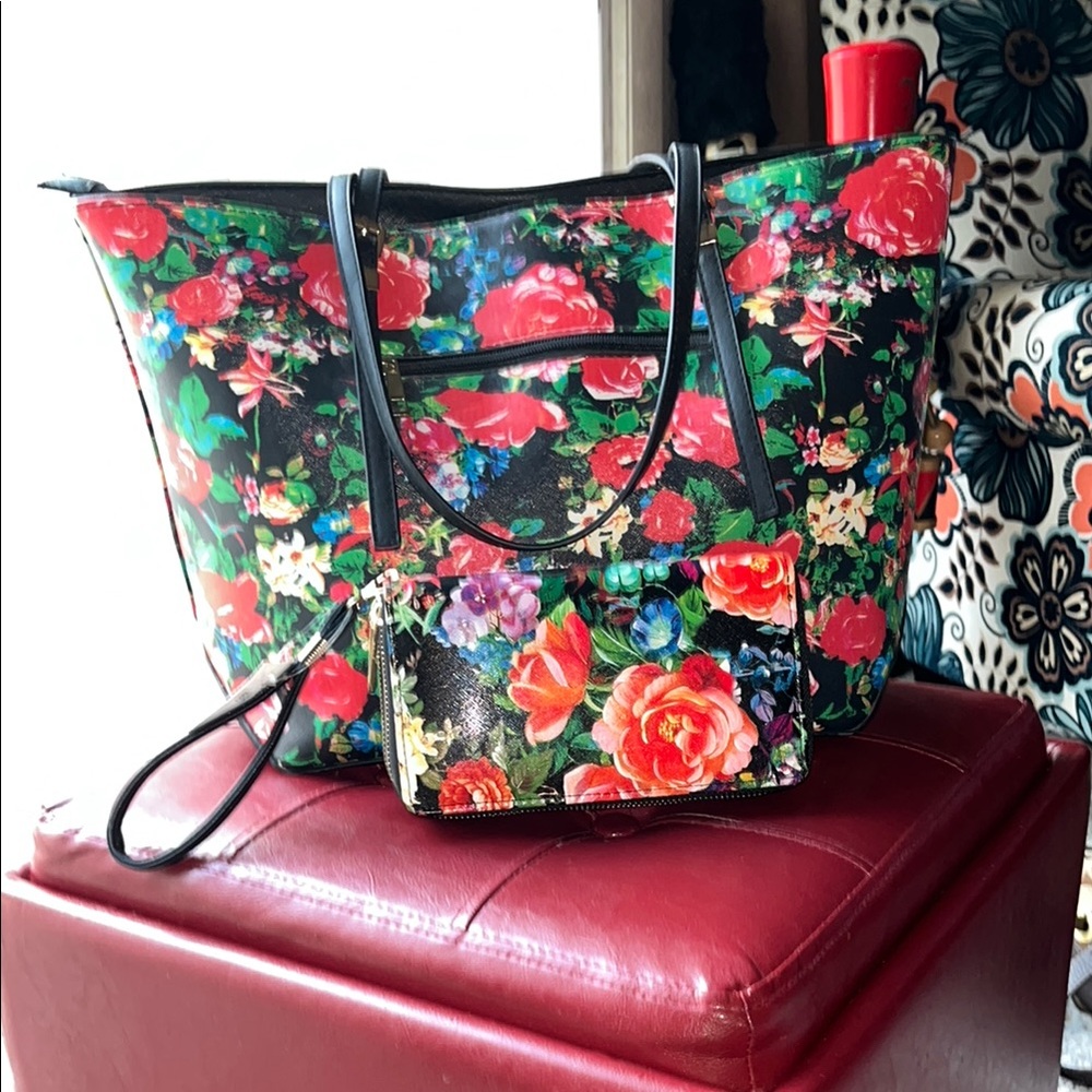 Floral Tote and Clutch Set